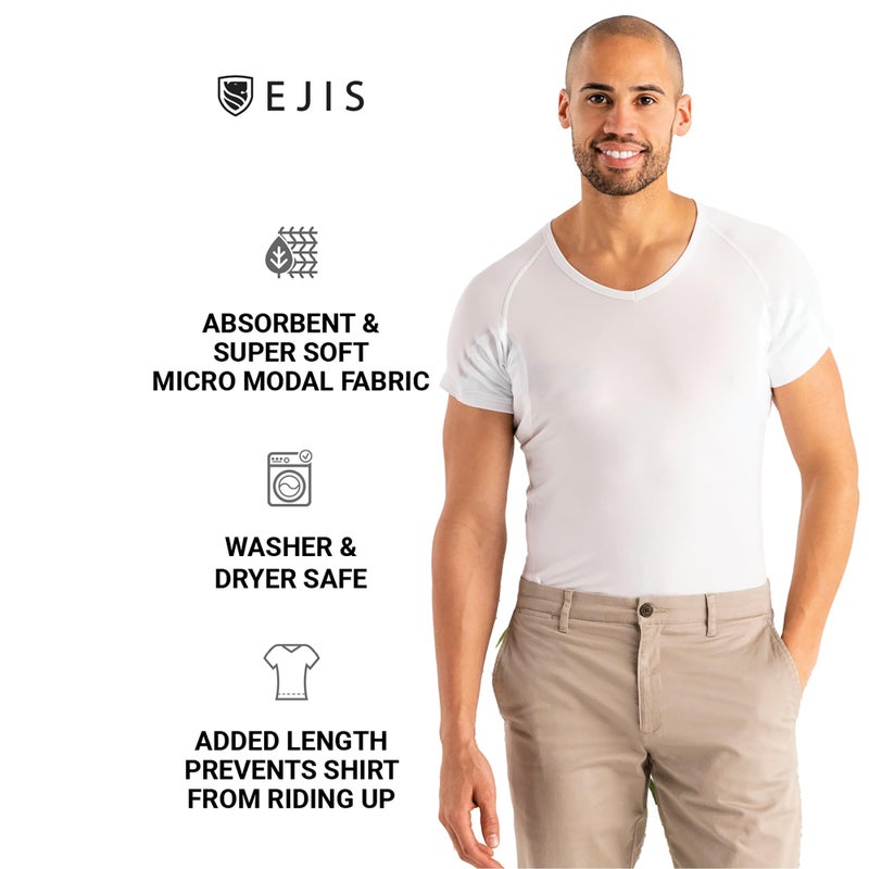 Ejis Men's Sweat Proof Undershirt, V Neck, Anti-Odor Silver, Micro Modal, Sweat Pads (Medium, White) - Image 3